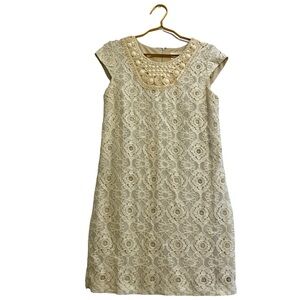 STUDIO ONE Beaded Collar Sheath Dress Lace Overlay Women’s Size 6